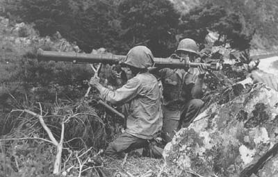 A 3.5-inch rocket launcher on a battlefield, 20 July 1950